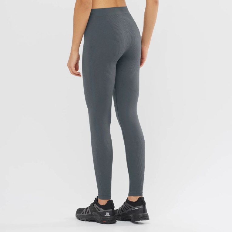 Dark Grey Salomon Essential Seamless Women's Running Tights | PH 84917M